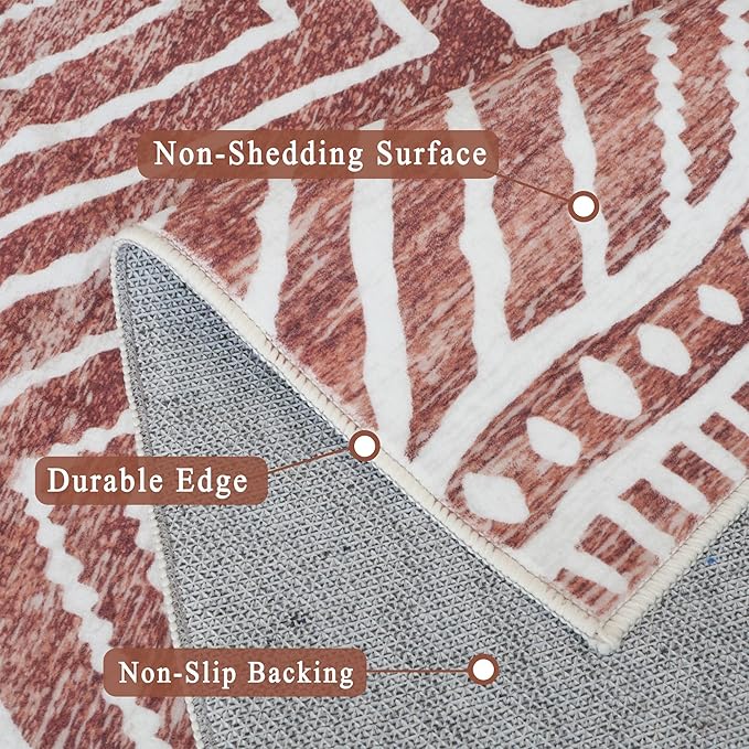 6x9 Area Rug, Ultra-Soft Washable Rug for Living Room, Dinner Room, Bedroom, Non-Slip Modern Westren Rug, Indoor Carpet Large Area Rug, Brown Red