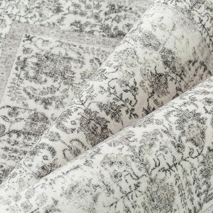 Black Area Rug 3x5 Office Entryway Rug Machine Washable Kitchen Vintage Distressed Non Slip Carpet Indoor Retro Floral Accent Throw Door Mat for Bathroom Bedroom Dining Living Room