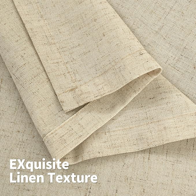 YoungsTex Burlap Linen Curtains 80 Inches Length for Living Room Farmhouse, Natural Semi Sheer Window Treatments Light Filtering with Grommet Privacy for Bedroom, 2 Panels, 52 X 80 Inch
