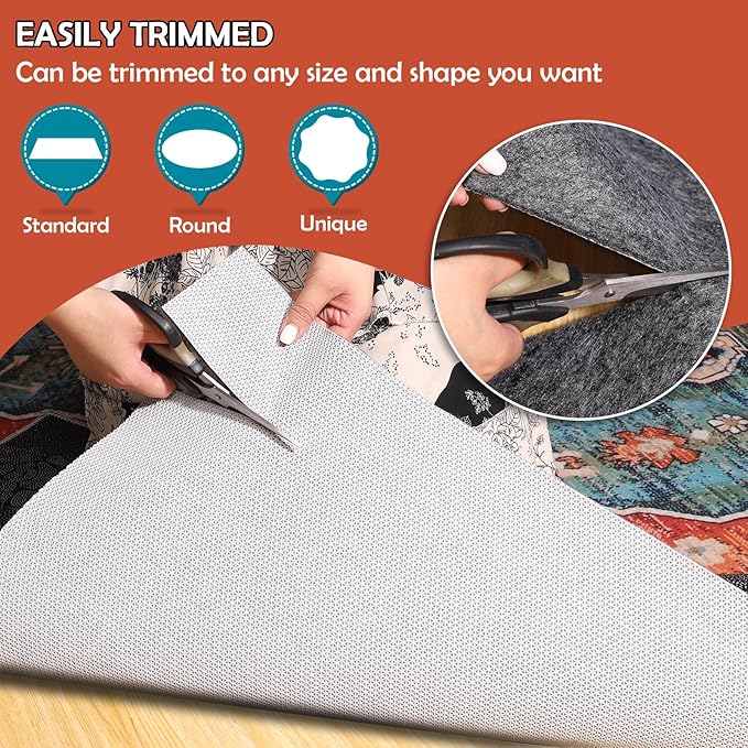 Waterproof Rug Pad, 5x7 Ft Under Area Rug Carpet Pad, Non Slip Rug Pads for All Floors and Hardwood Floors Finishes, Keep Carpets in Place Soft and Prevent Rug from Wrinkling or Buckling