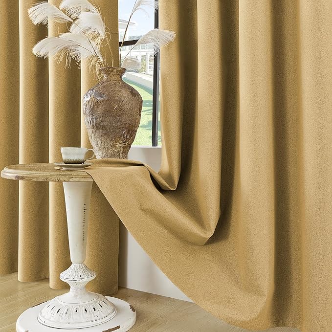 ChrisDowa 100% Blackout Mustard Yellow Solid Curtains 45 Inches Long 2 Panels for Bedroom Living Room,Farmhouse Room Darkening Thermal Insulated Soundproof Grommet Top Window Treatment Drapes,52x45