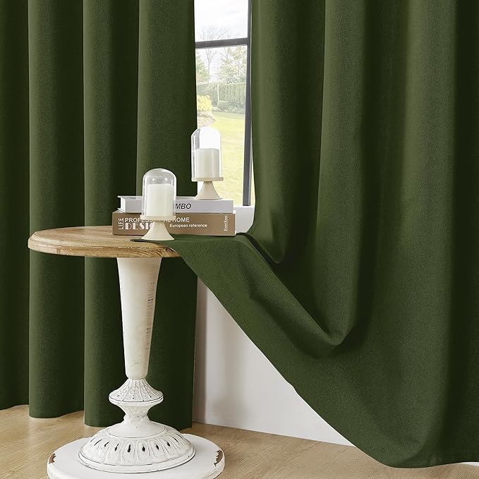 ChrisDowa 100% Blackout Olive Green Solid Curtains 84 Inches Long 2 Panels for Bedroom Living Room,Farmhouse Room Darkening Thermal Insulated Soundproof Grommet Top Window Treatment Drapes,52x84