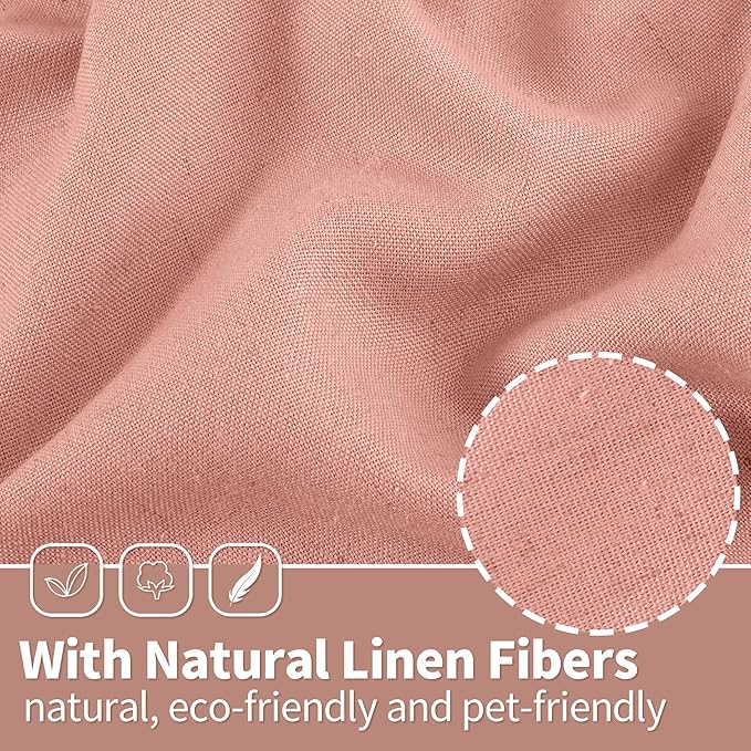 YoungsTex Dusty Rose Pink Linen Curtains for Living Room 84 Inch Length 2 Panels, Blush Peach Semi Sheer Drapes with Grommet Light Filtering Window Treatments for Bedroom, 52 X 84 Inch