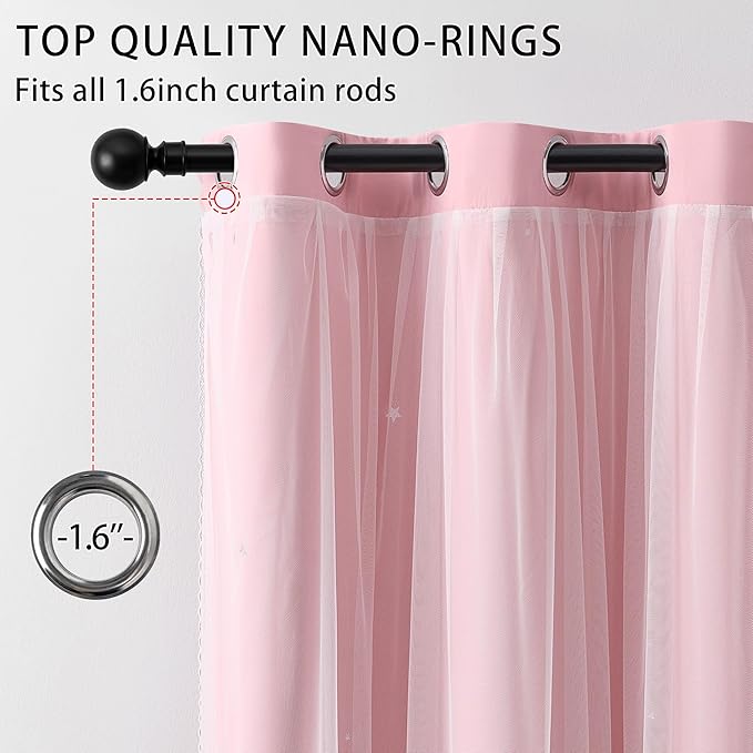 XiDi Pink Curtains for Bedroom, Girls Room Blackout Curtains, Kids Room Darkening Curtains, Light Pink Decor, 1 Panel Light Pink/34/84/1
