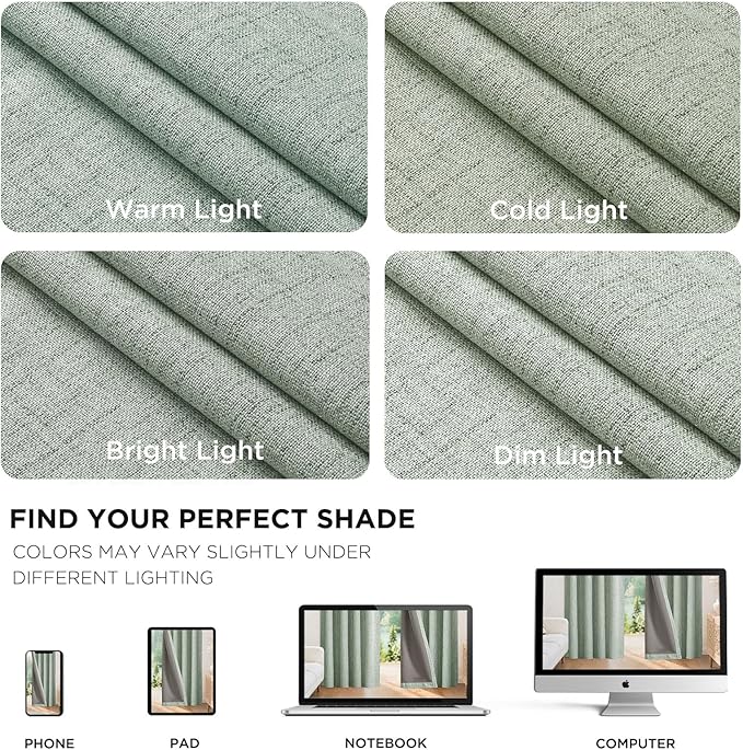 Joydeco Blackout Curtains for Bedroom - 100% Light Blocking 2 Panels Sage Green Drapes 42"W x 108"L, Thermal Insulated Room Darkening Curtains, Linen Textured for Living Room, Rod Pocket & Back Tabs