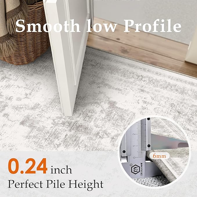 Runner Rug 3x12 Washable Light Gray Hallway Runner Vintage Boho Medallion Non Slip Grey Distressed Retro Carpet Indoor Low Pile Long Soft Rug for Kitchen Entryway Bedroom Bathroom Laundry