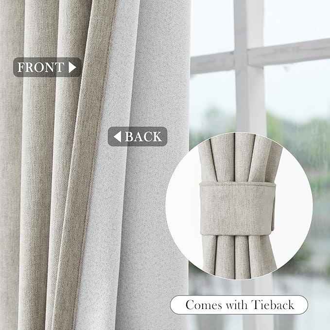 Macochico Full Blackout Curtains 84 Inches Long Insulated Noise Reducing Chenille Curtains for Living Room Bedroom Nursery Auditorium Beige Curtains with Tieback Grommet 72" Wx84 L 1 Panel