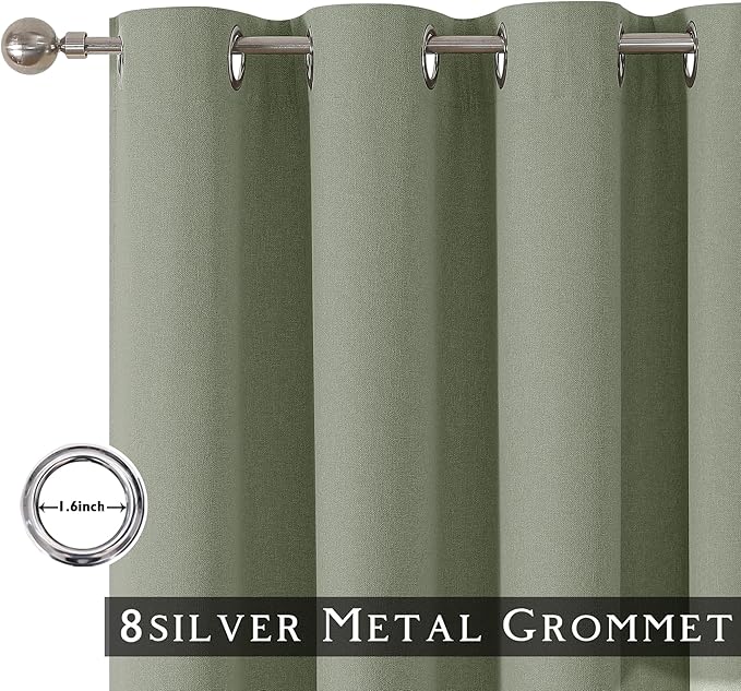 ChrisDowa 100% Blackout sage Solid Curtains 45 Inches Long 2 Panels for Bedroom Living Room,Farmhouse Room Darkening Thermal Insulated Soundproof Grommet Top Window Treatment Drapes,52x45
