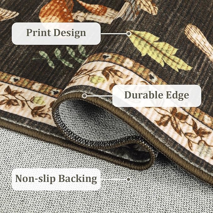 Mushroom Insect 6ft Round Rug Washable Non-Slip Soft Ultra-Thin Boho Circle Carpet for Living Room Bedroom Kitchen Nursery Dining Room Brown