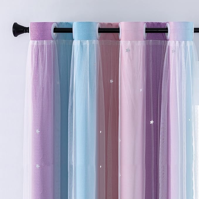 XiDi Curtains for Bedroom Decor, Rainbows Pink Purple/42/45