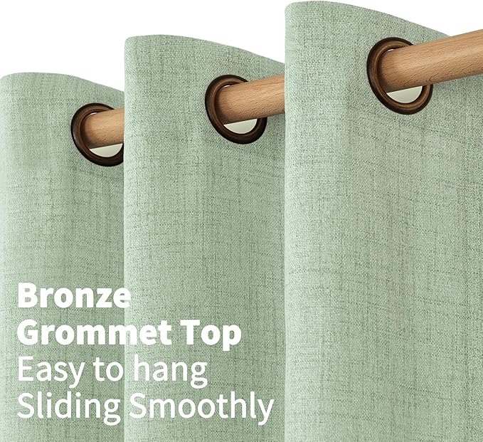 YoungsTex Sage Green Linen Curtains for Living Room 72 Inches Length - Semi Sheer Drapes Light Filtering with Bronze Grommet Window Treatments for Bedroom Dining Rustic, 2 Panels, 52 X 72 Inch