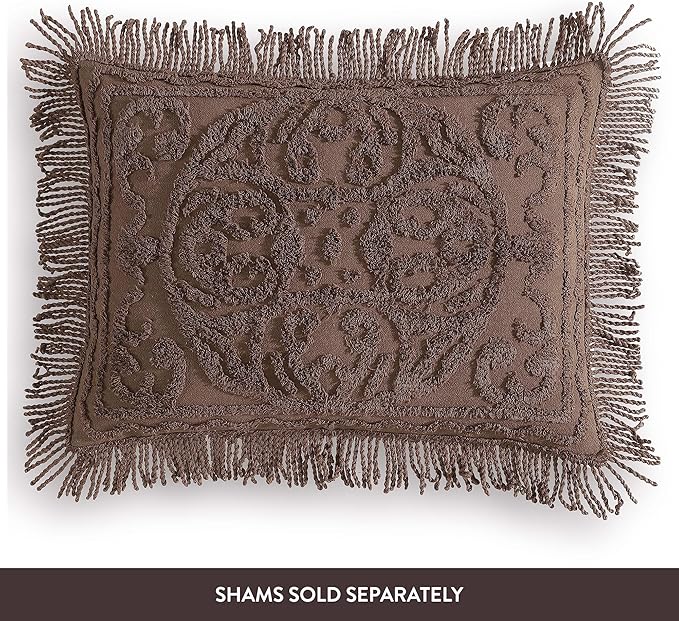 Beatrice Home Fashions Medallion Chenille Bedspread, Queen, Chocolate