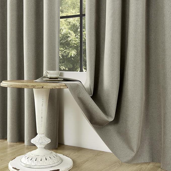 ChrisDowa 100% Blackout Sand Solid Curtains 84 Inches Long 2 Panels for Bedroom Living Room,Farmhouse Room Darkening Thermal Insulated Soundproof Grommet Top Window Treatment Drapes,52x84