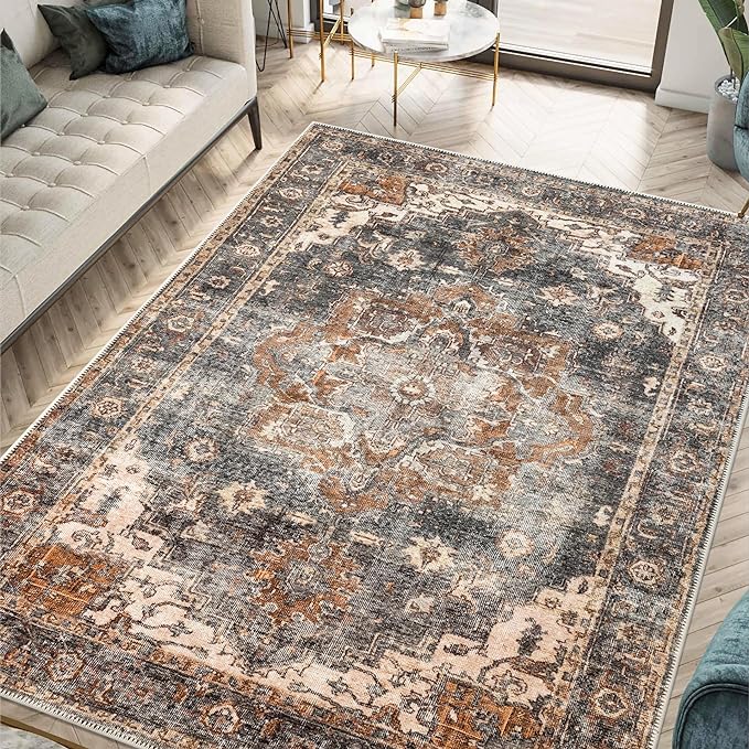 Keen Home Design 4x6 Rug - Machine Washable Area Rug with Non-Slip Backing, Ideal for Living Room, Dining Room, Bedroom - Vintage, Easy Clean, Durable, Low Pile Rug - (4' x 6')