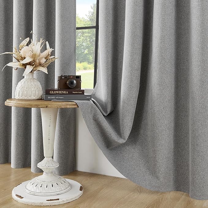 ChrisDowa 100% Blackout Grey Solid Curtains 63 Inches Long 2 Panels for Bedroom Living Room,Farmhouse Room Darkening Thermal Insulated Soundproof Grommet Top Window Treatment Drapes,52x63