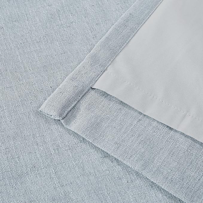 Vision Home Blue Fog Linen Full Blackout Curtains 90 inch Long for Bedroom Living Room Darkening Soundproof Window Panels Thermal Insulated Rod Pocket Back Tab Neutral Drapes 56" Wx90 Lx2