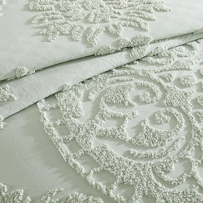 Beatrice Home Fashions Medallion Chenille Bedspread, King, Sage