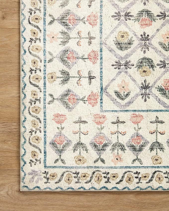 Loloi Rifle Paper Co. Eden Collection EDE-03 Lattice Ivory 2'-6" x 11'-6" Runner Rug feat. CloudPile™