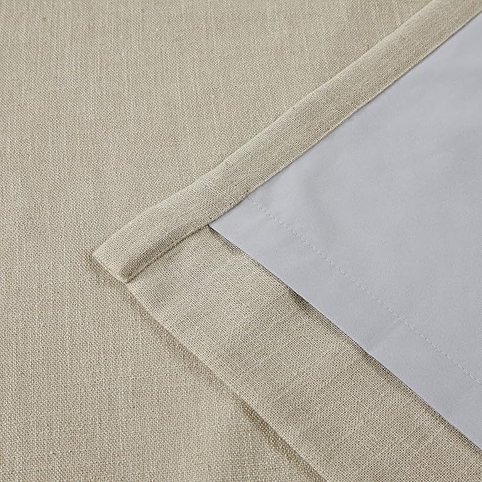 Vision Home Sand Linen Full Blackout Curtains 90 inch Long for Bedroom Living Room Darkening Soundproof Window Panels Thermal Insulated Rod Pocket Back Tab Neutral Drapes 56" Wx90 Lx2