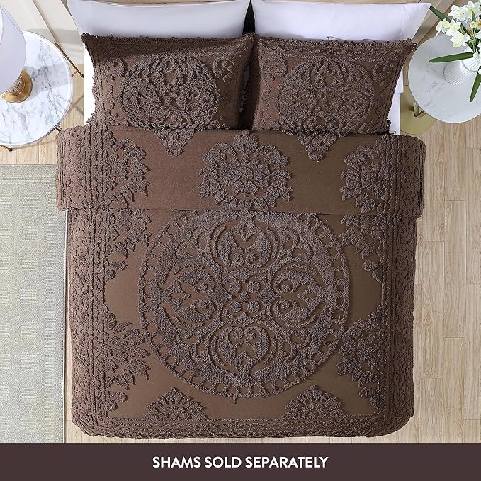 Beatrice Home Fashions Medallion Chenille Bedspread, Queen, Chocolate