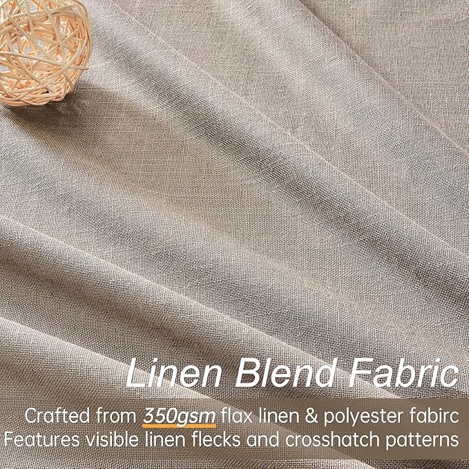 Topfinel Taupe Burlap Linen Blackout Curtains & Drapes 84 Inch Length 2 Panels Set, Pinch Pleated Flax Linen Brown Tan Beige Soundproof Cabin Curtains with Hooks Rings for Bedroom Living Room
