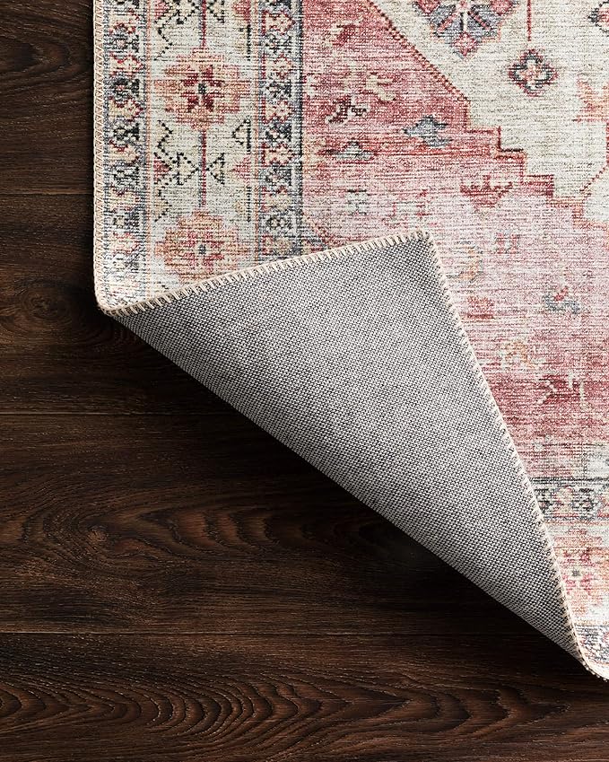 Loloi Skye Collection SKY-02 Ivory/Berry 8'-0" x 8'-0" Round Area Rug
