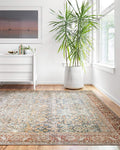 Loloi Layla Collection LAY-04 Ocean/Rust 7'-6" x 9'-6" .13" Thick Area Rug, Soft, Durable, Vintage Inspired, Distressed, Low Pile, Non-Shedding, Easy Clean, Printed, Living Room Rug