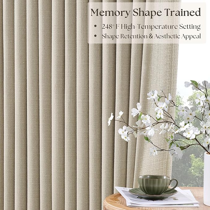 Extra Wide 100% Blackout Curtains 102 Inches Long for Bedroom Living Room Neutral Farmhouse Pinch Pleated Double Layer Thick Linen Drapes Thermal Insulated for Large Windows Oatmeal W70xL102 1 Panel