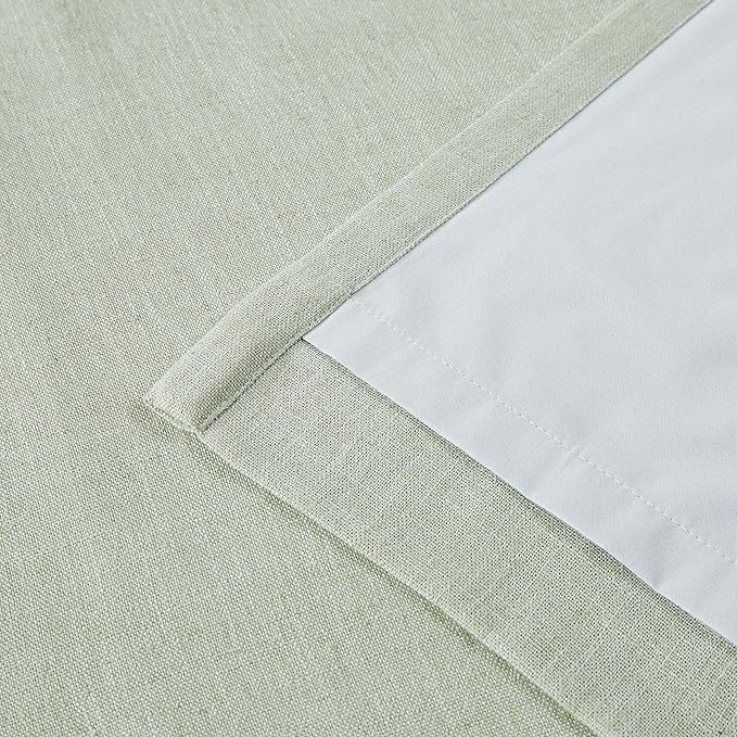 Vision Home Green Linen Full Blackout Curtains for Bedroom Living Room Darkening Soundproof Window Curtains 112 inch Thermal Insulated Rod Pocket Back Tab Linen Drapes 2 Panels 56" Wx112 L