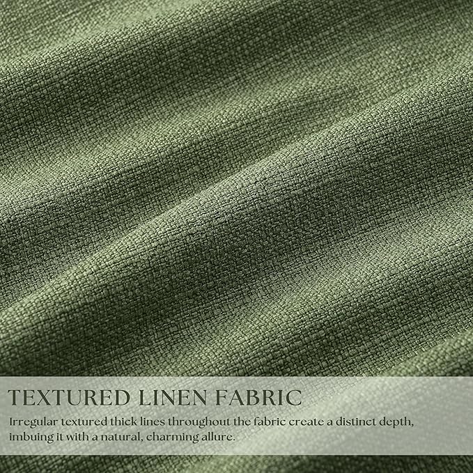 Olive Green Blackout Pinch Pleat Curtains 84 Inches Long 2 Panels for Living Room Bedroom 100% Black Out Linen Dual Layer Pleated with Hooks Rings Back Tab Room Darkening Loden Drapes 84 Inch Length