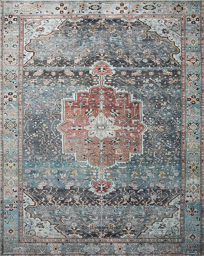 Loloi Margot Collection MAT-05 Ocean/Brick 2'-3" x 3'-9" Accent Rug feat. CloudPile, No-Shed Easy Clean Large Patterned Area Rug for Living Room, Bedroom, Dining Area